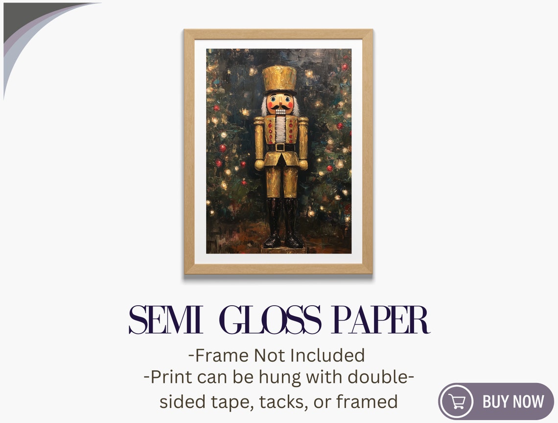 Golden Nutcracker Soldier Christmas Tree Vintage Moody Oil Art Poster - Image 6