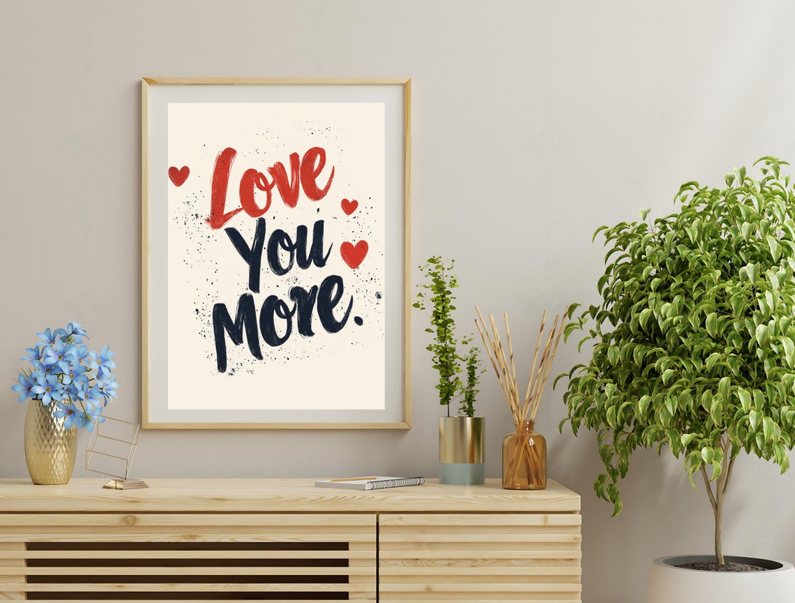 Aesthetic Wall Art Print Love You More Typography Decor Cute Retro Bedroom Dorm Room Decor B Black Red Art - Image 3