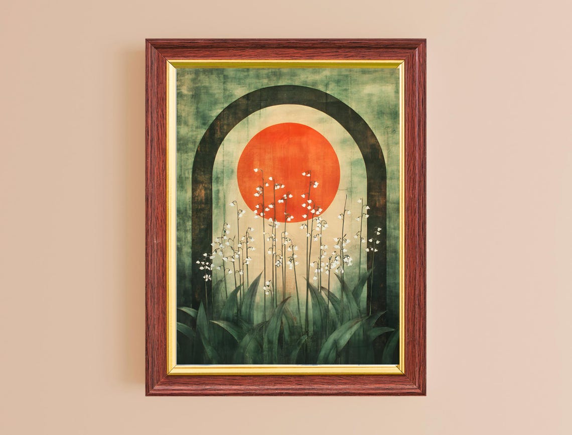 Lily of the Valley Red Sun Arch Vintage Botanical Flower Poster - Image 2