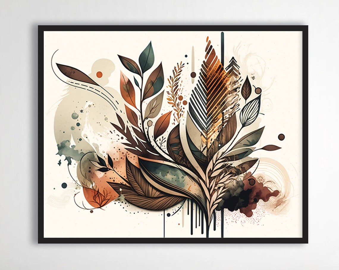 Boho Abstract Botanical Art Print, Neutral Earth Tones