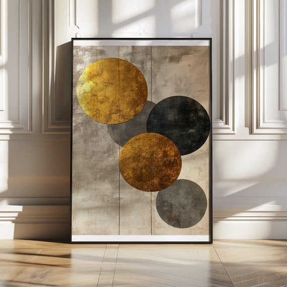 Modern Abstract Wall Art Geometric Circles Print Gold And Black Wall Dcor Minimalist Art Large Wall Art Contemporary Print Home Dcor