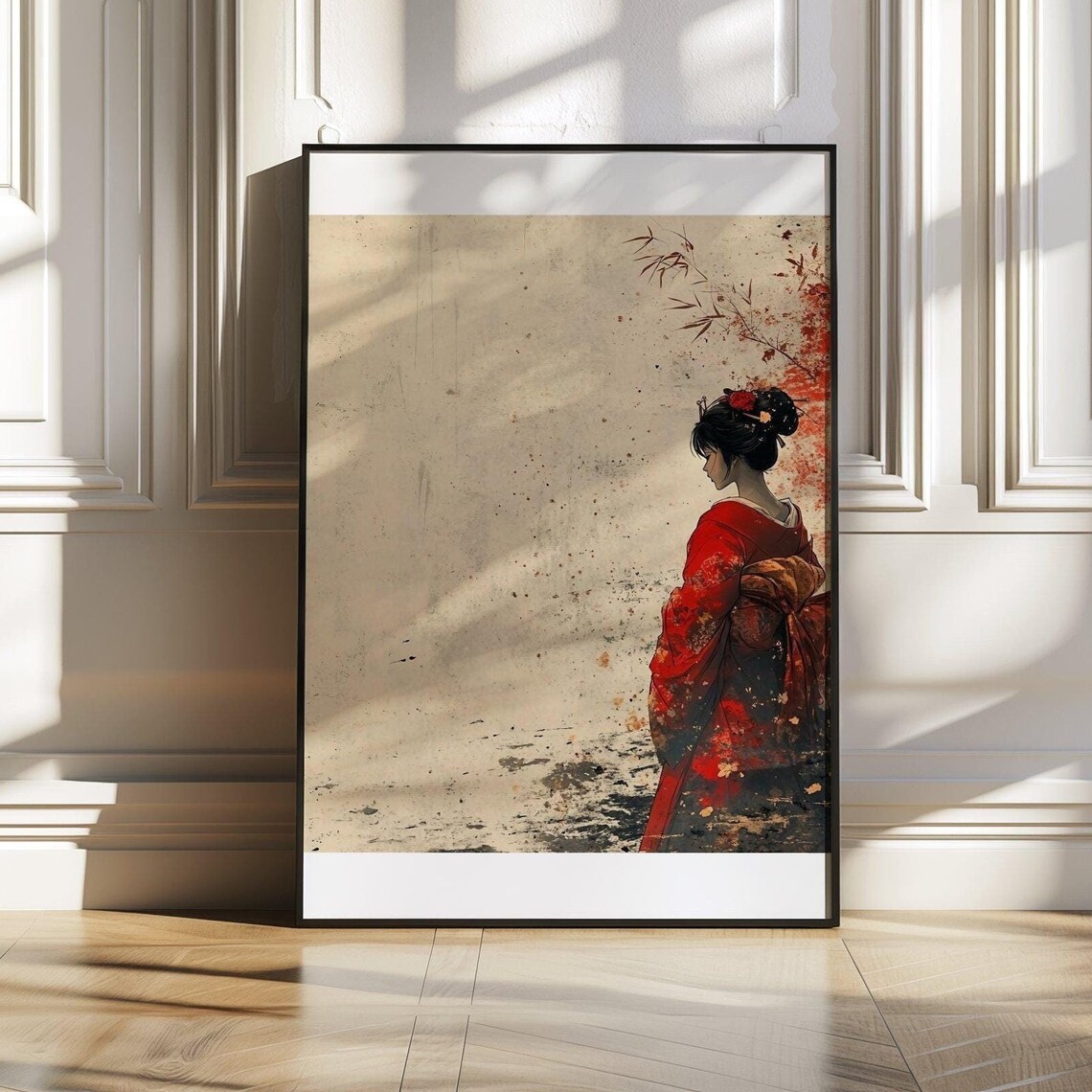 Japanese Geisha Wall Art Vintage Japanese Woman Poster Asian Culture Wall Dcor Artistic Japanese Print Red Kimono Artwork