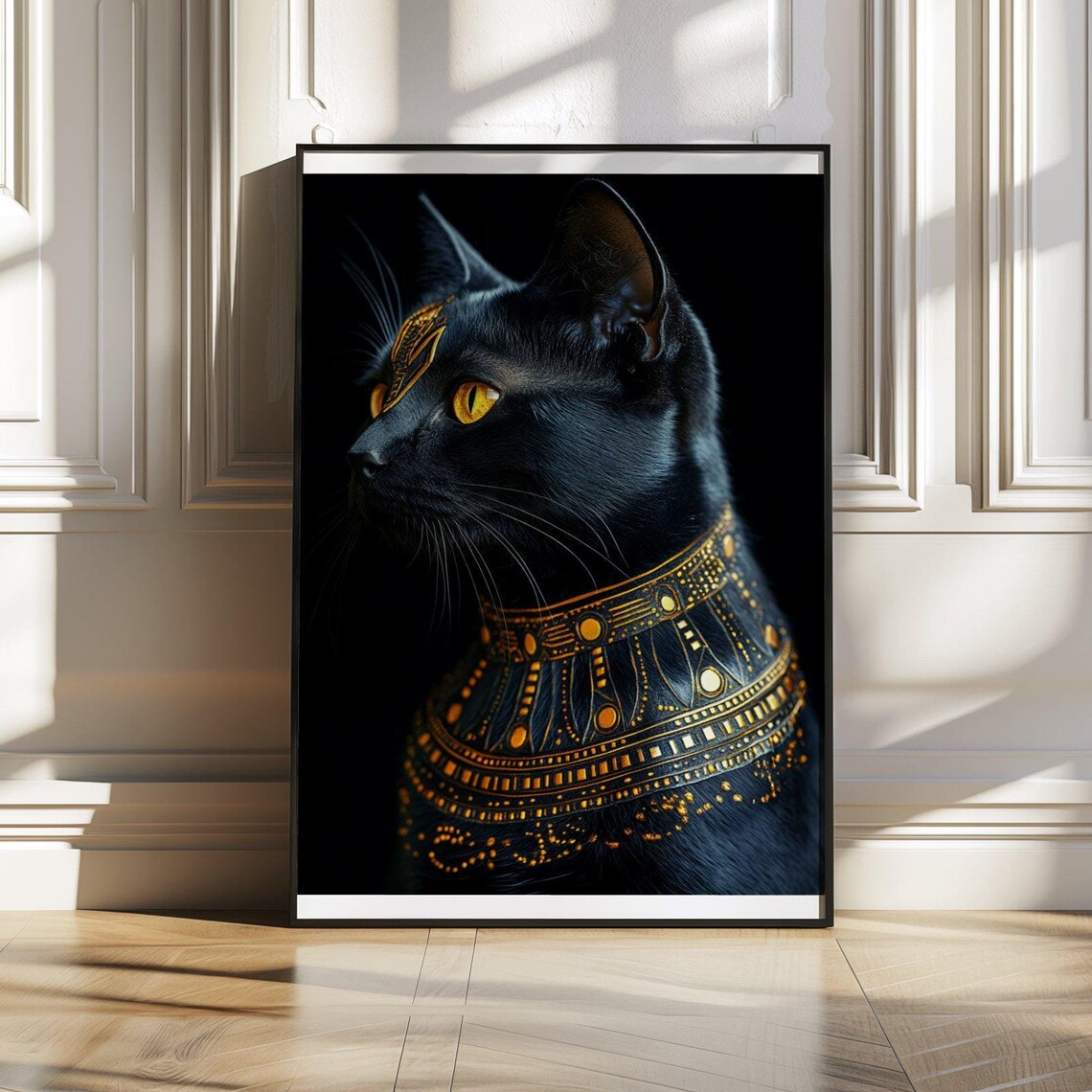 Ancient Egyptian Black Cat With Golden Jewelry Collar Poster