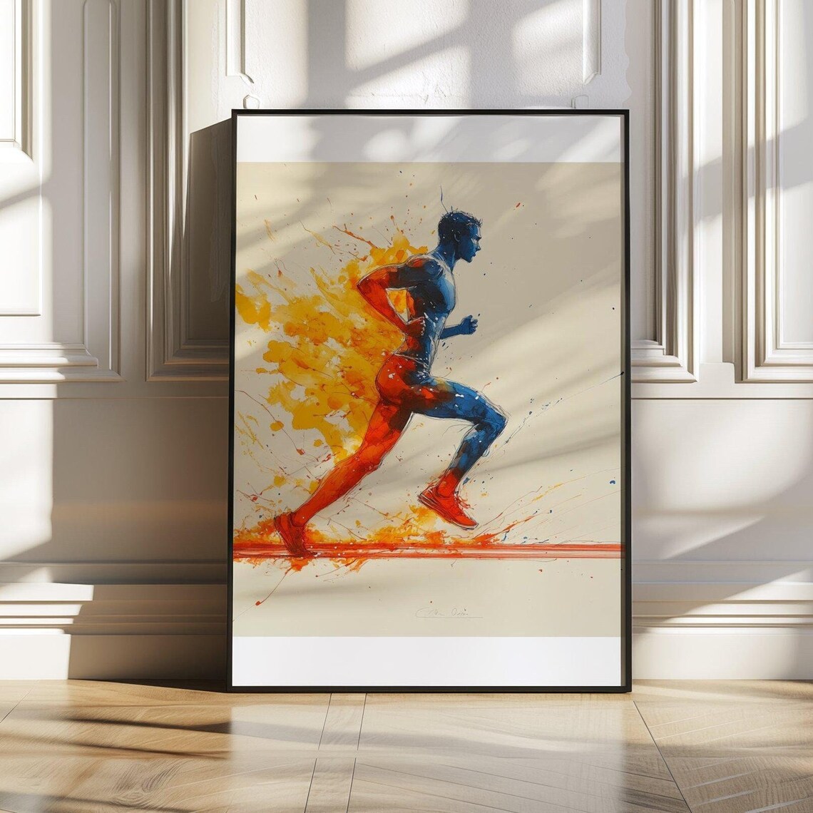 Colorful Runner Watercolor Splash Dynamic Athlete Art Poster