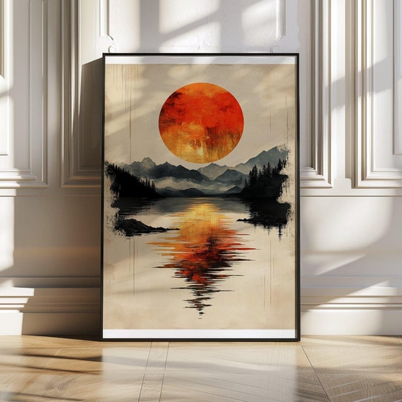 Sun And Mountains Wall Art Modern Landscape Prints Vibrant Sun Reflection Print Unique Wall Dcor For Living Room New Home Gift