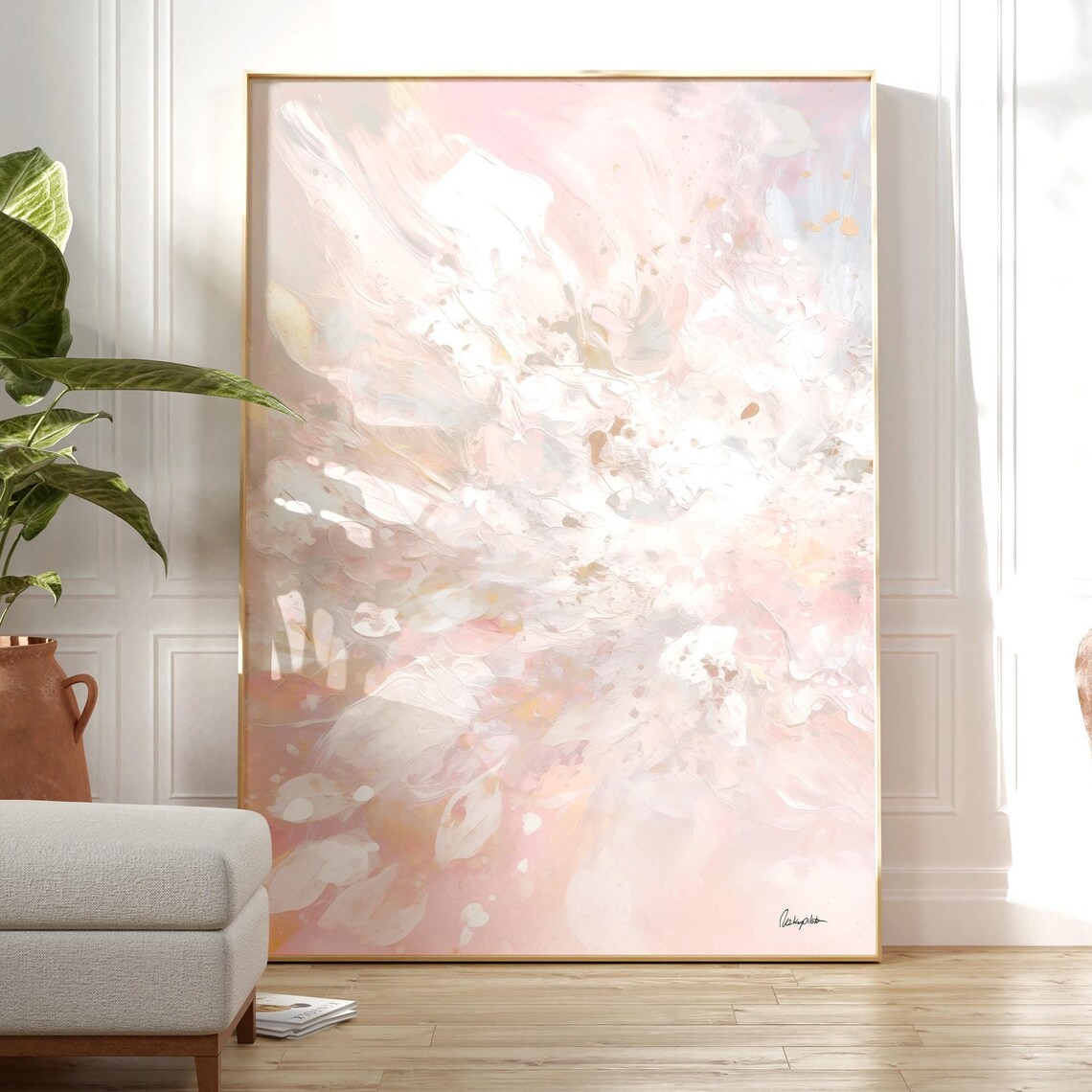Light Pink And White Abstract Art Print, Zen Decor
