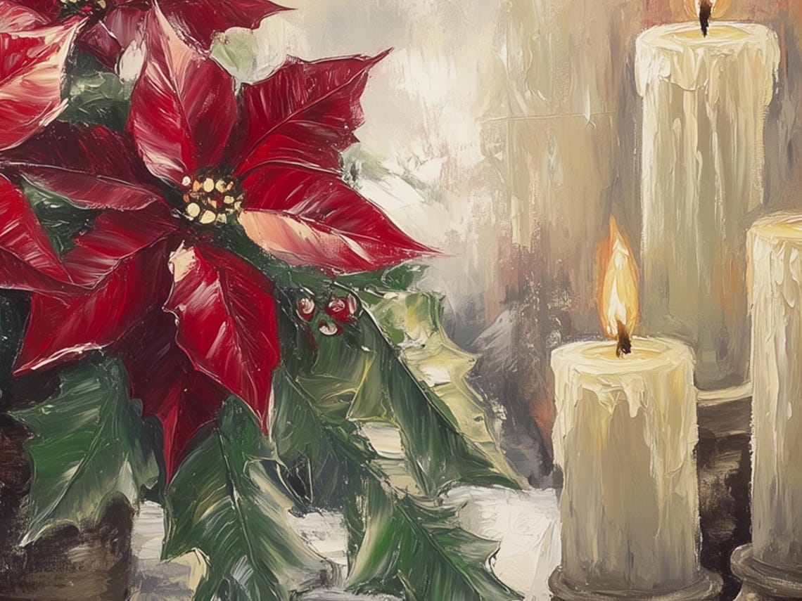 Festive Poinsettia with Glowing Candles Christmas Still Life Poster - Image 6