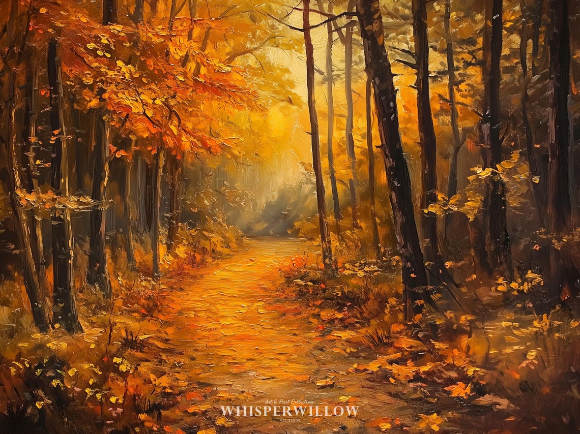 Autumn Orange Glow Forest Pathway Painting Golden Fall Poster - Image 6
