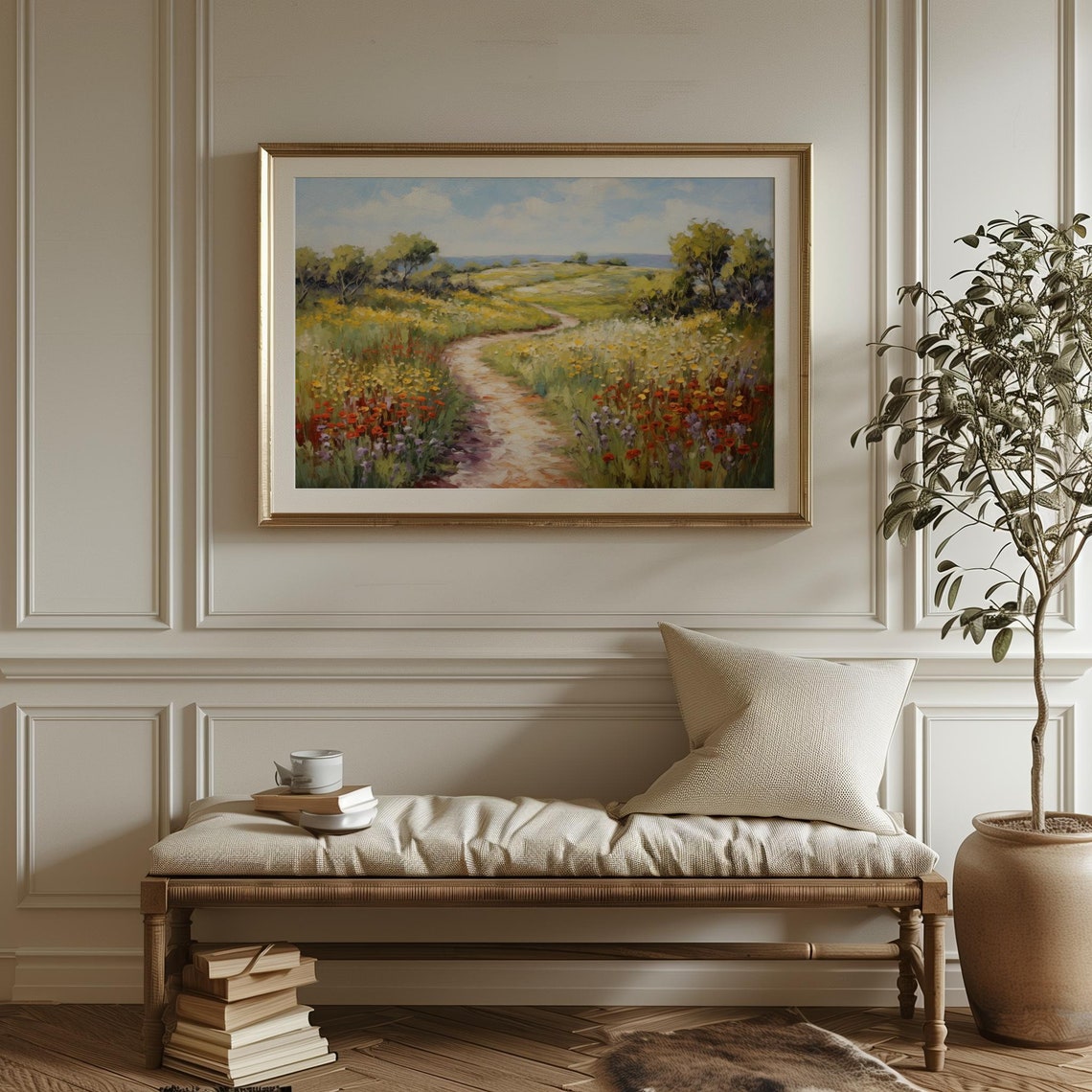 Colorful Wildflower Valley Winding Stone Path Spring Meadow Poster - Image 2
