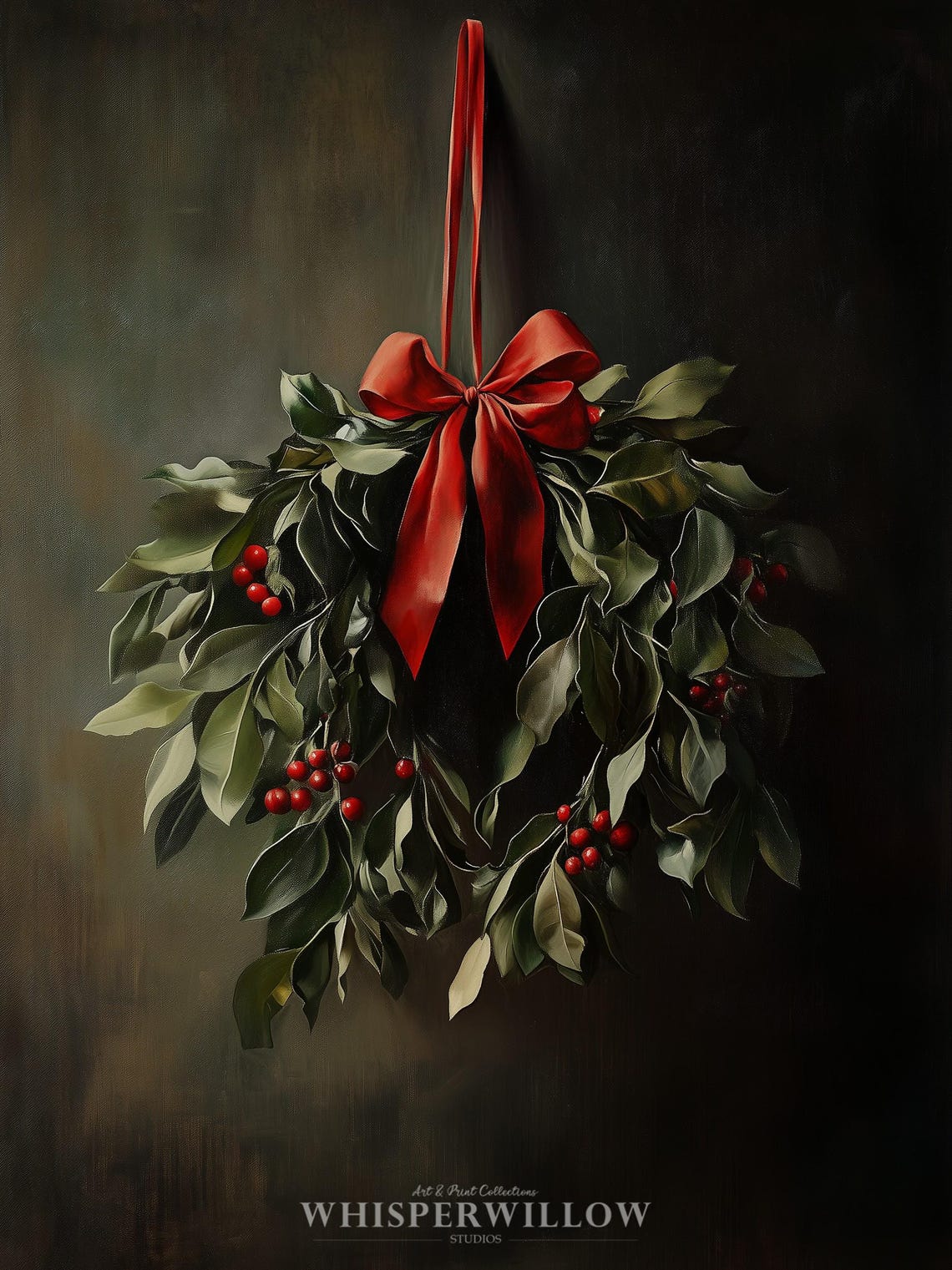 Moody Dark Christmas Wreath with Red Ribbon Vintage Style Poster - Image 6