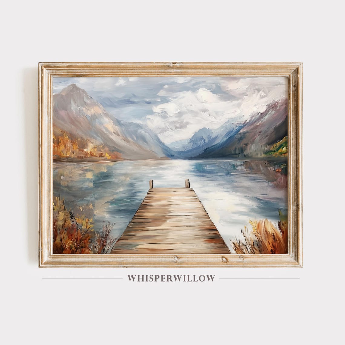 Weathered Wooden Dock Reaching Into a Mountain Lake Autumn Poster