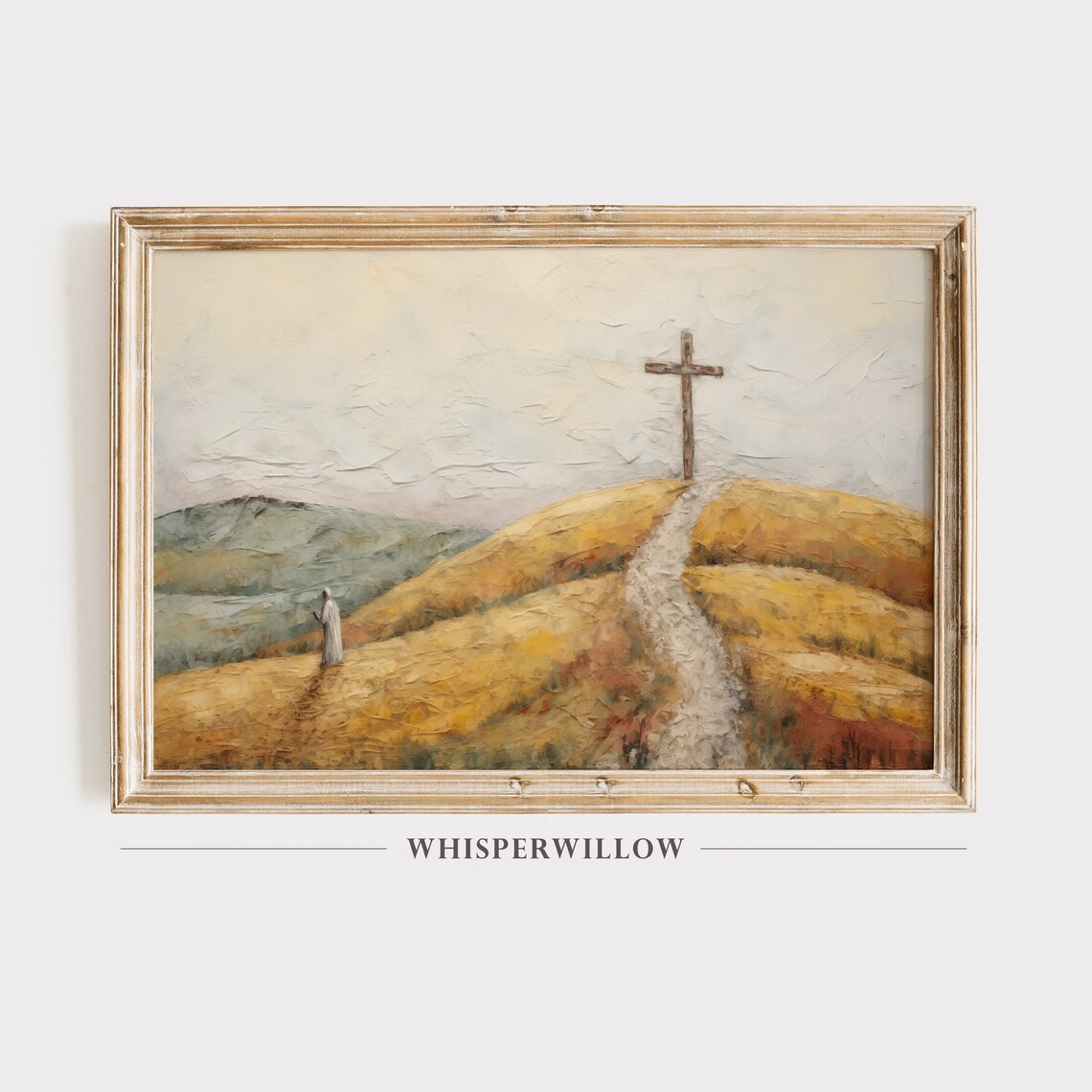 Cross on Golden Hill Christian Faith Walk Prayer Path Art Poster