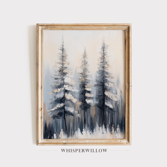Abstract Snowy Pine Forest Tall Trees Winter Wonderland Poster