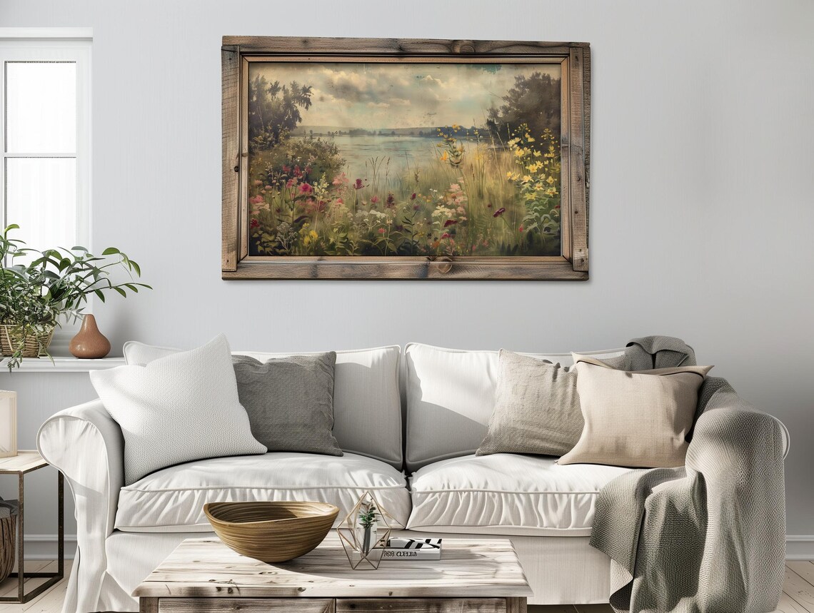Wildflower Summer Lake Landscape Vintage Painting Scenic Poster - Image 3