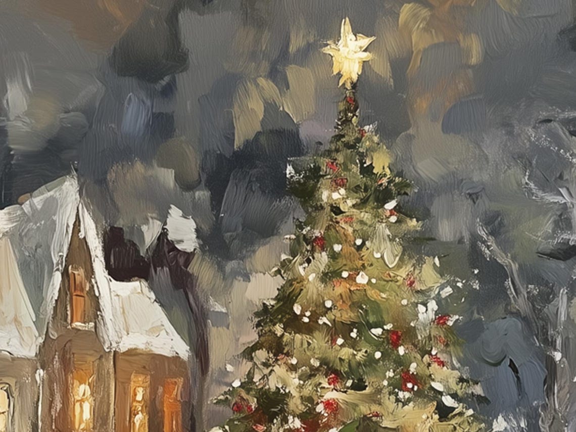 Christmas Eve Village Square with Grand Lit Tree Night Poster - Image 6
