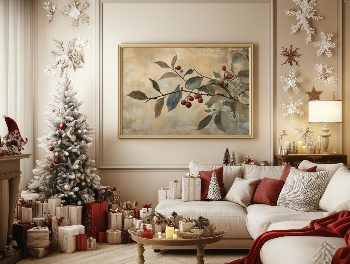 Red Berry Tree Branch Vintage Style Botanical Painting Poster - Image 4