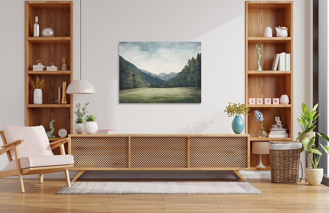Empty Football Field in a Quiet Mountain Valley Meadow Poster - Image 2