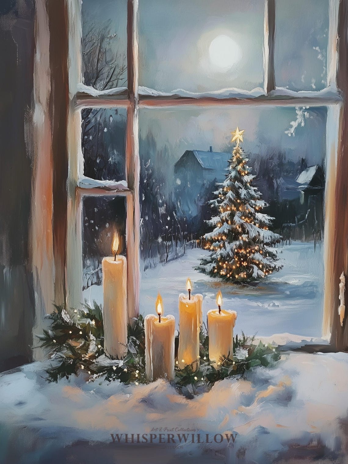 Cozy Christmas Window Candlelight View Snowy Holiday Tree Scene Poster - Image 6