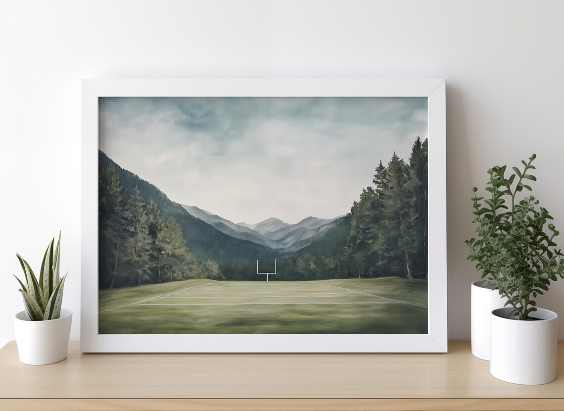 Empty Football Field in a Quiet Mountain Valley Meadow Poster - Image 5