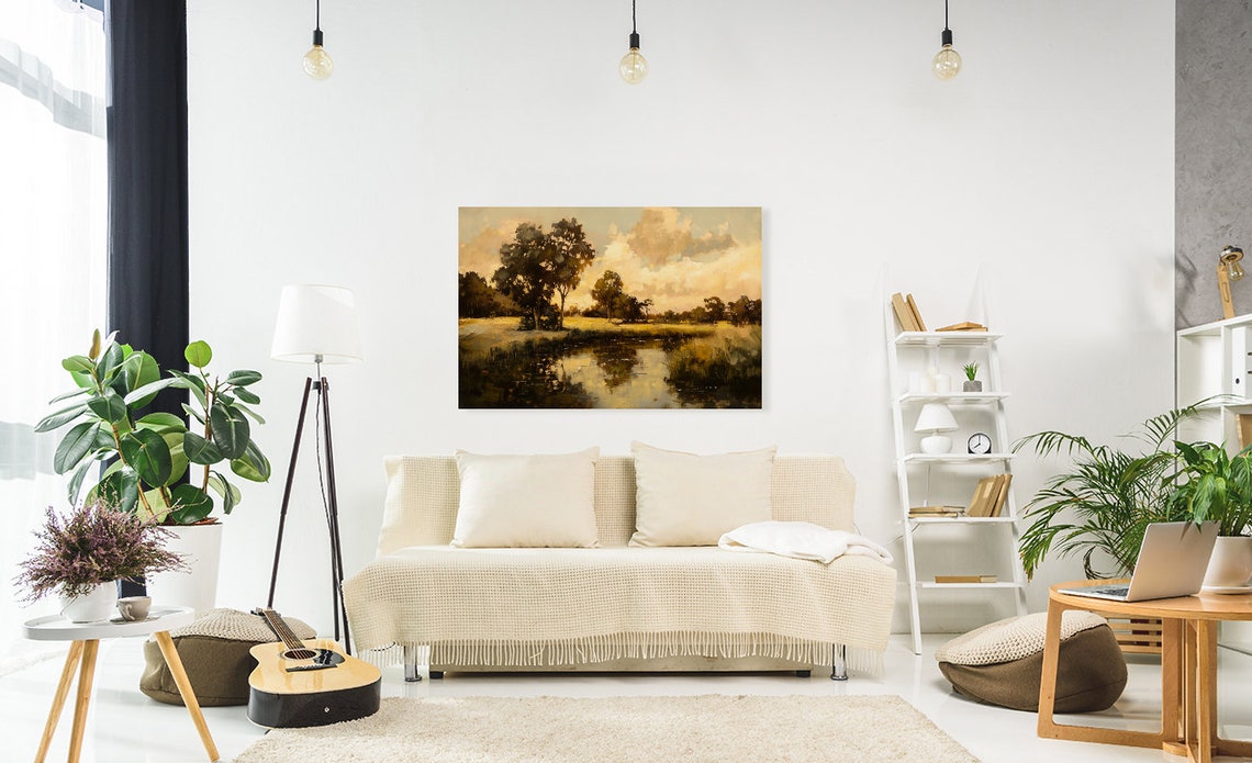 Golden River Sunset With Trees Vintage Landscape Oil Painting Poster - Image 4