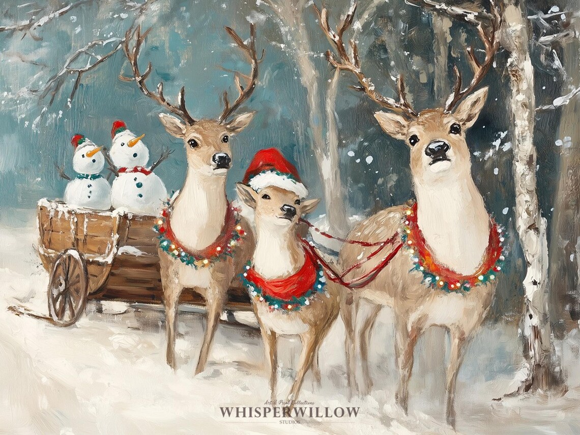 Festive Reindeer And Snowmen Holiday Art Print - Image 6