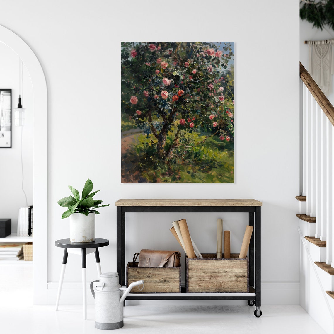 Blooming Pink Rose Bush In Sunlit Garden Impressionist Art Poster - Image 3