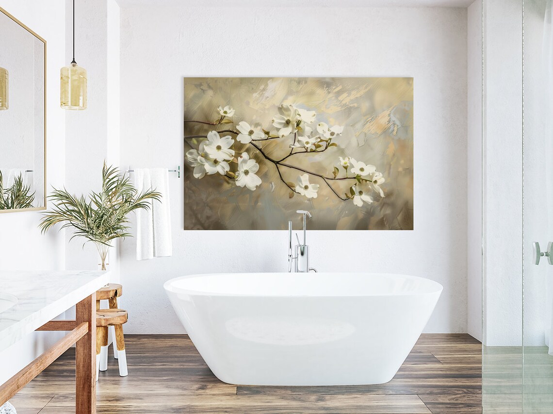 Dogwood Blossoming Branch Vintage Painting Art Print - Image 3