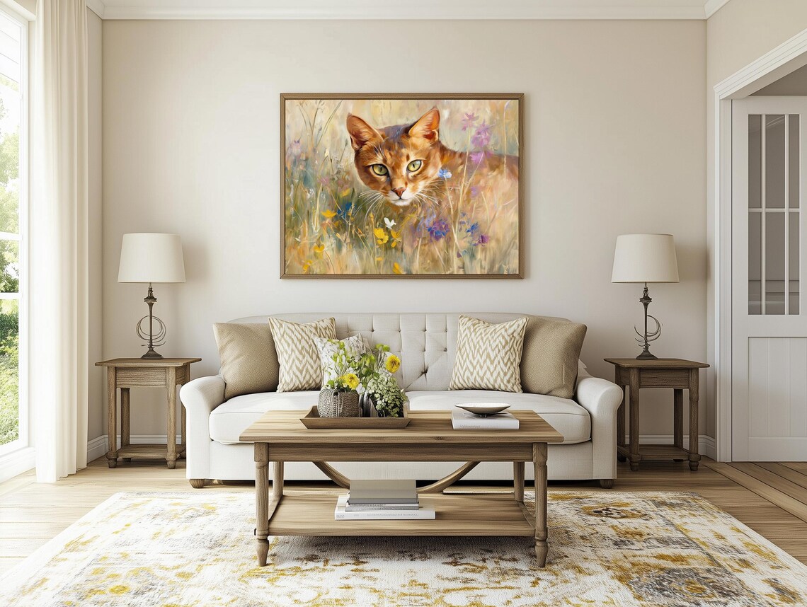 Abyssinian Cat Wildflower Meadow Golden Eyes Portrait Painting Poster - Image 2