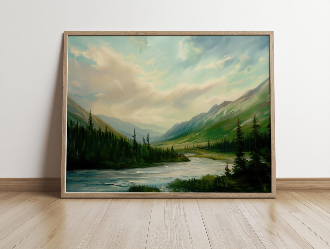 Mountain River Valley Pine Forest Wilderness Vintage Landscape Poster - Image 5