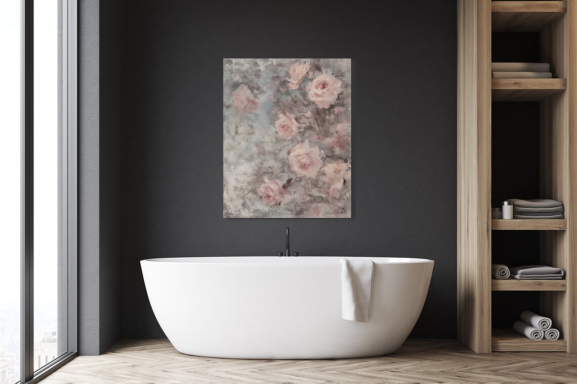 Blush Pink Roses Vintage Abstract Floral Impressionist Oil Poster - Image 4