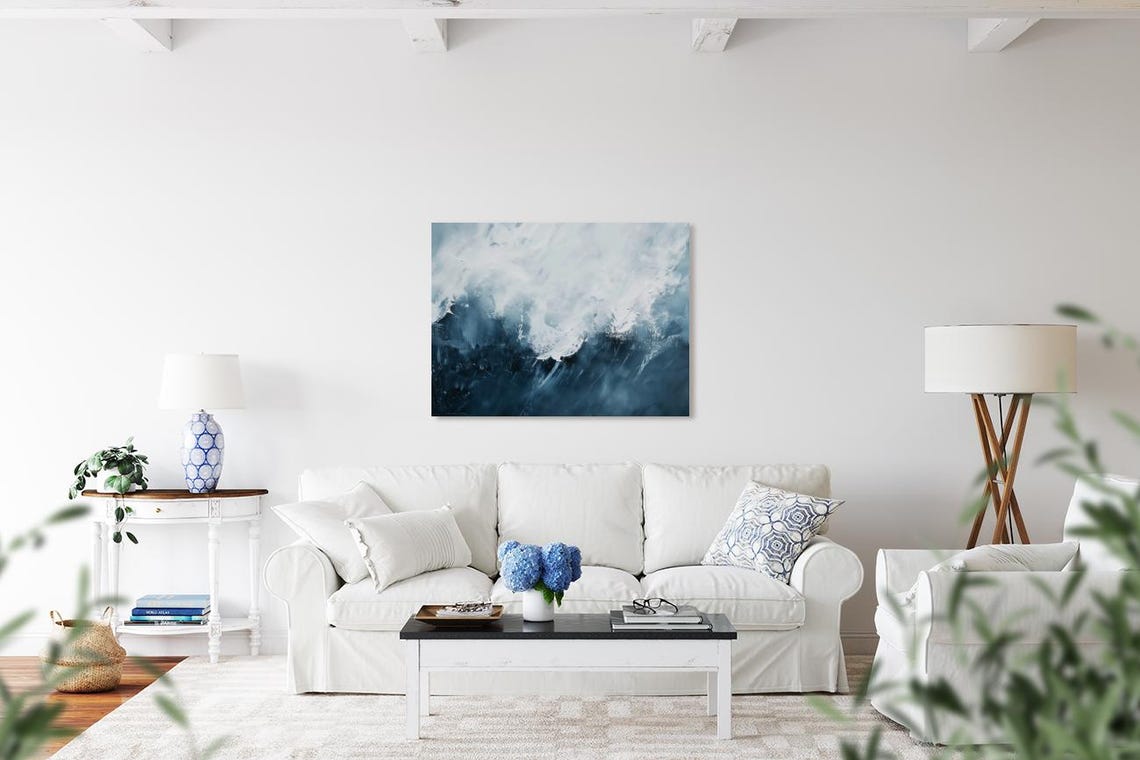 Abstract Ocean Wave Crashing Deep Blue Modern Art Piece Poster - Image 3