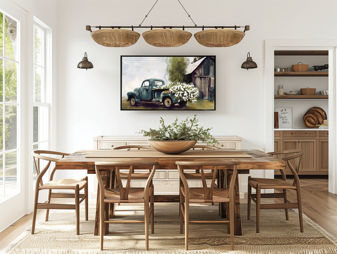 Vintage Teal Truck with Flower Bed by Rustic Barn Farm Poster - Image 5