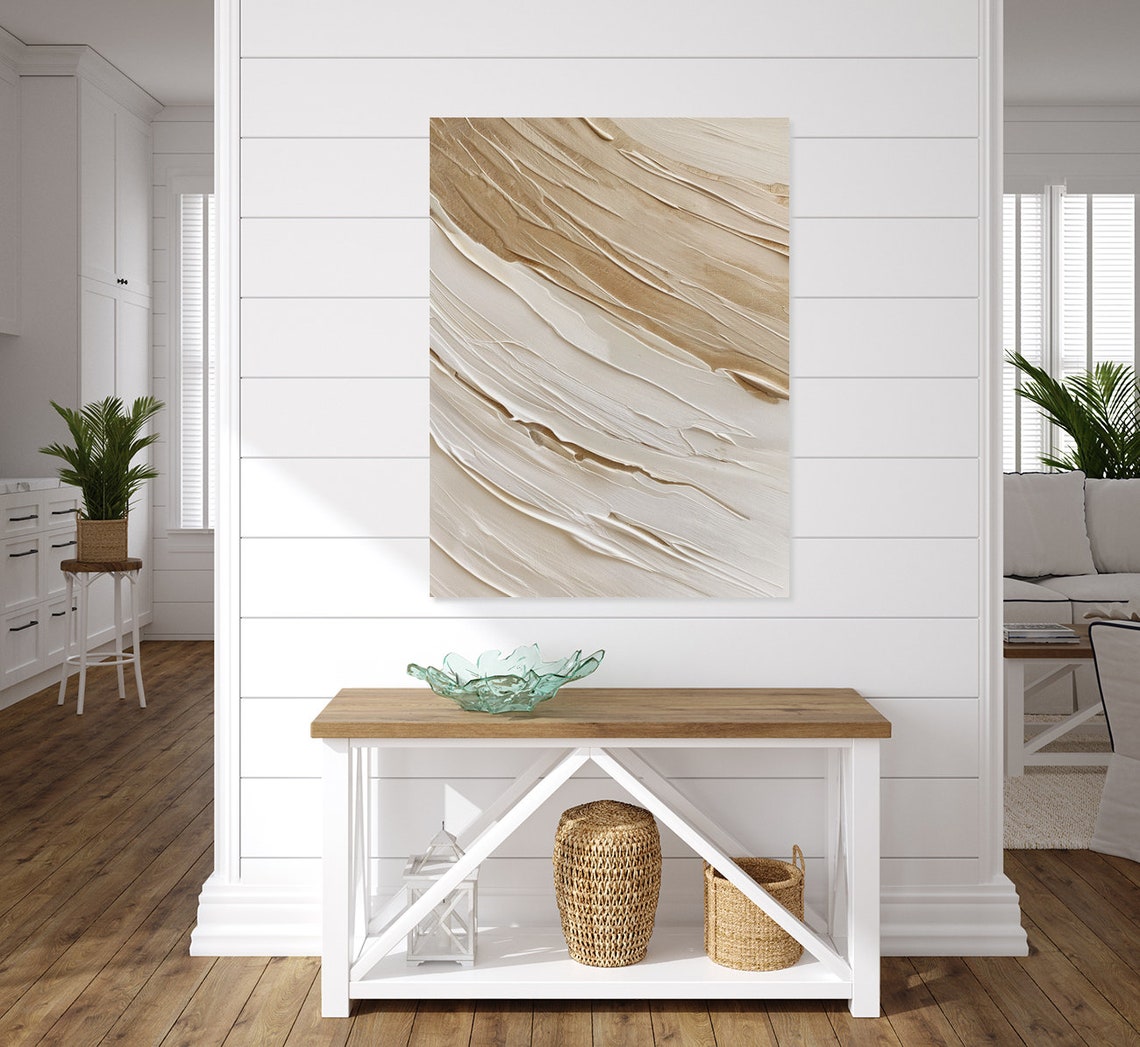Beige and White Textured Sand Abstract Painting Neutral Poster - Image 2