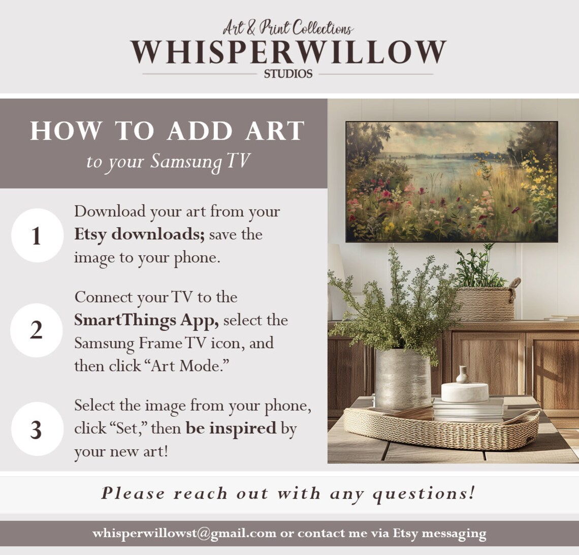 Vintage Summer Lake Wildflower Meadow Antique Landscape Oil Poster - Image 2