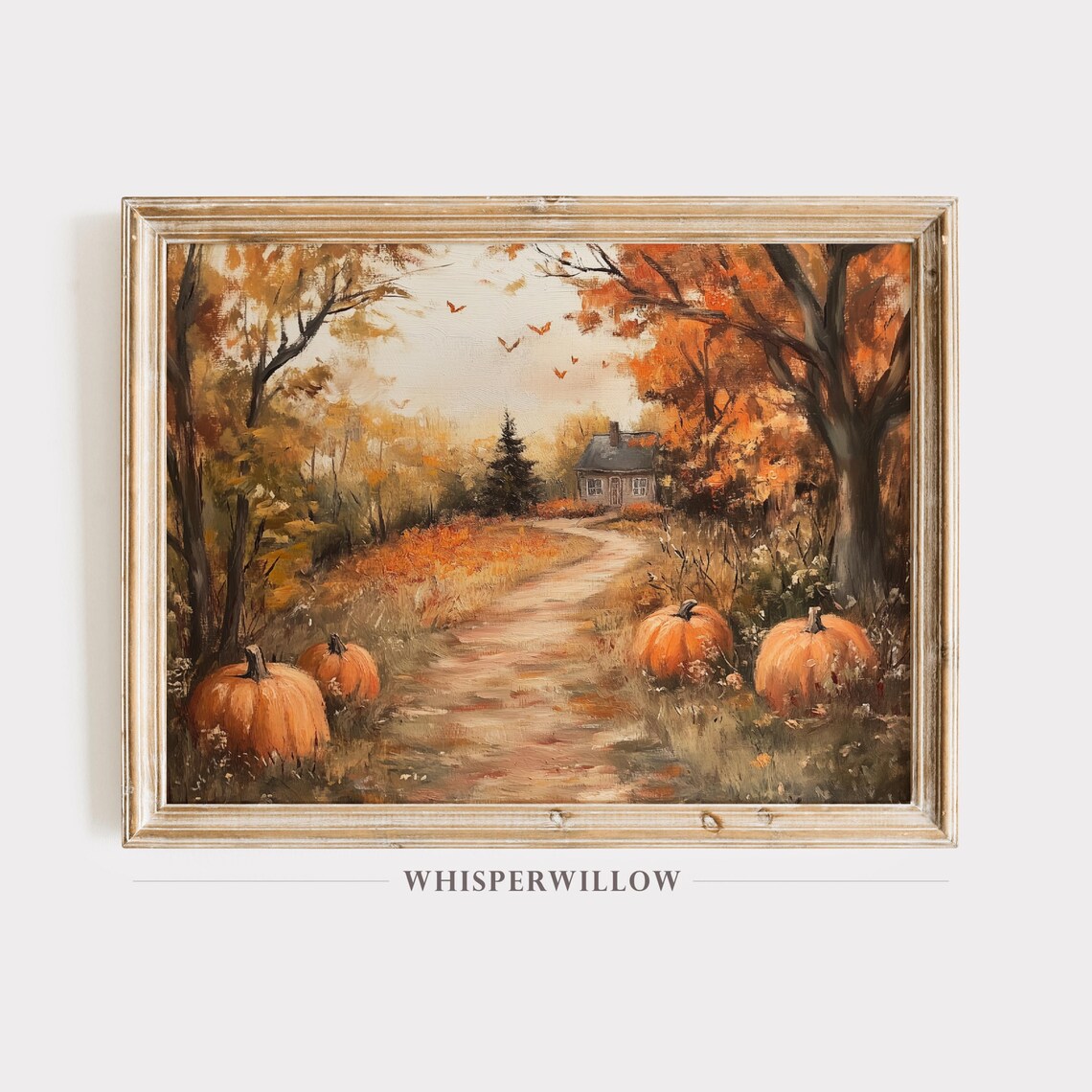 Autumn Pathway With Pumpkins, Fall Art Print