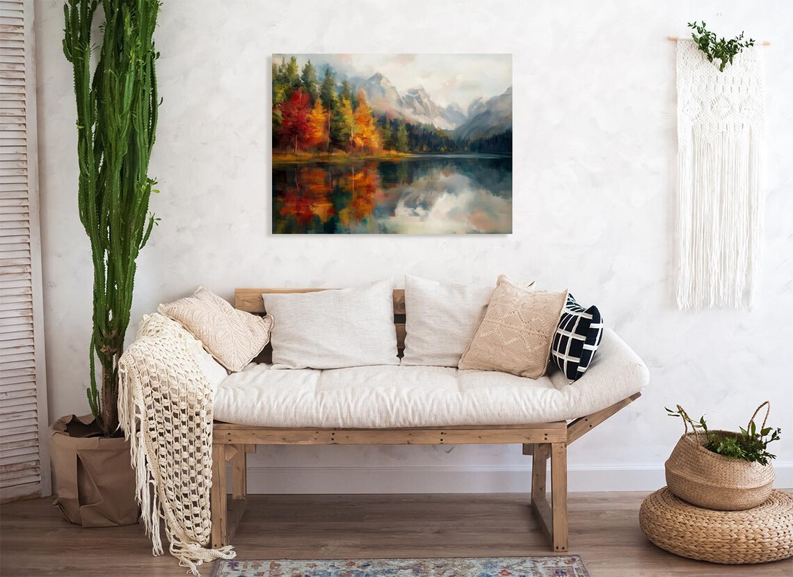Autumn Lake Landscape Painting Vibrant Foliage Mountain Poster - Image 4