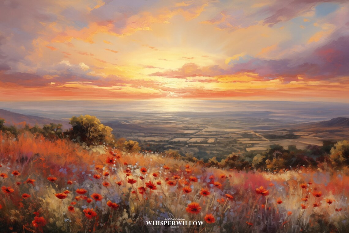 Anyas Vibrant Sunset Over Meadow Art Print - Image 6