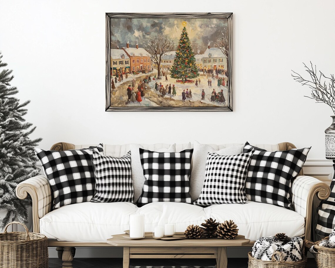 Vintage Winter Village Scene, Christmas Tree Travel Poster - Image 4