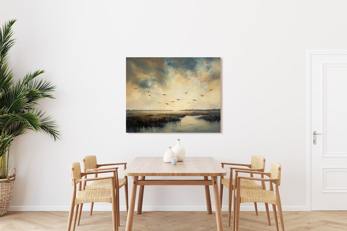 Gloomy Marsh Vintage Landscape Art Print, Rustic Farmhouse - Image 2