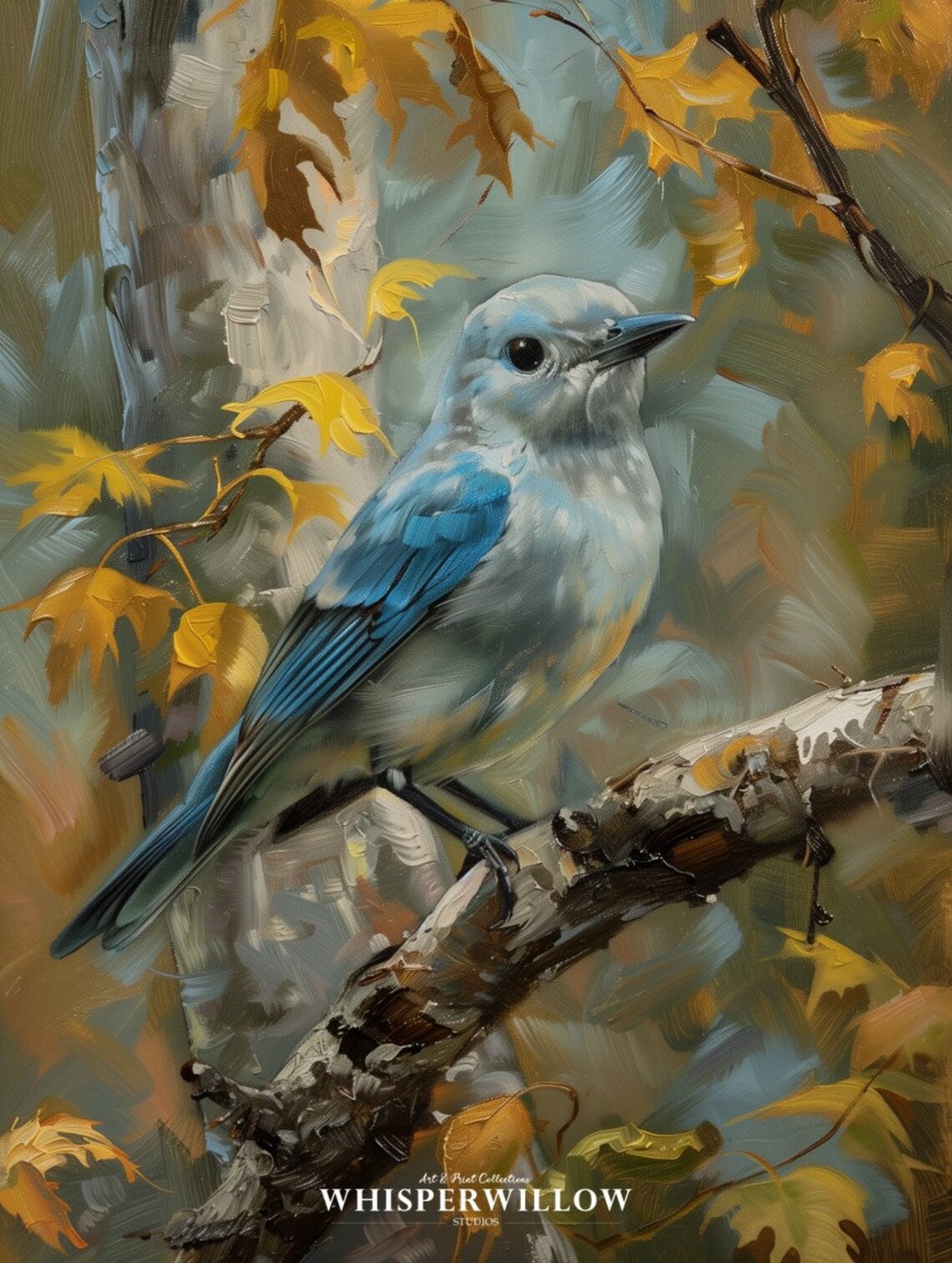 Blue Gray Tanager Bird On Autumn Branch Wildlife Art Painting Poster - Image 6