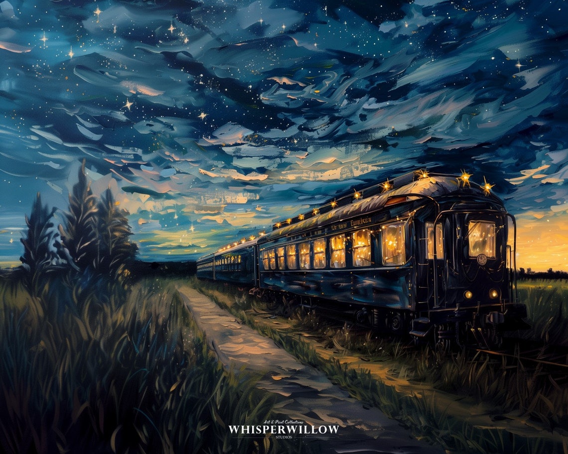 Glowing Vintage Train Parked Beneath a Starry Night Sky Poster - Image 6