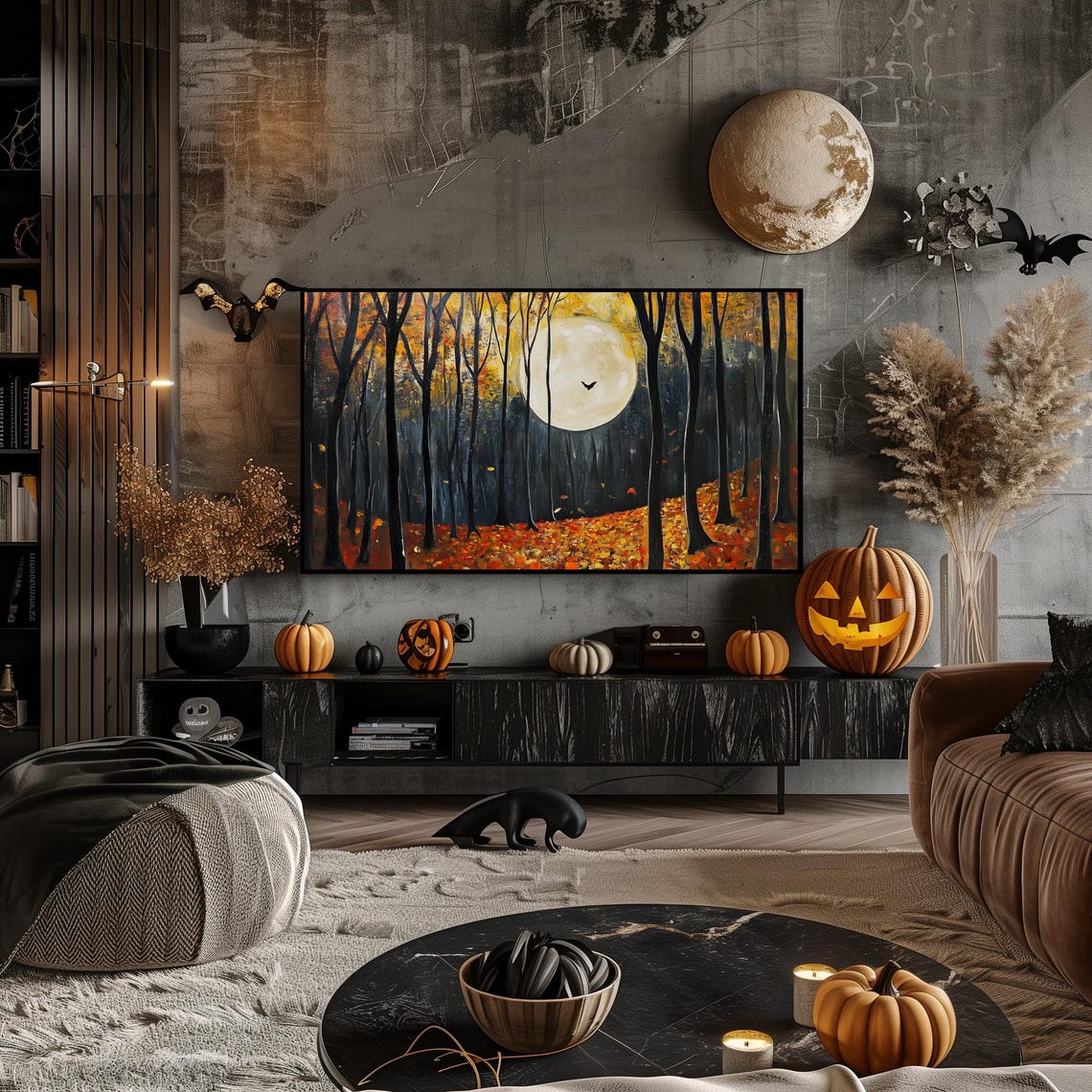 Autumn Forest Moonlight Trees Painting Full Moon Fall Poster - Image 6