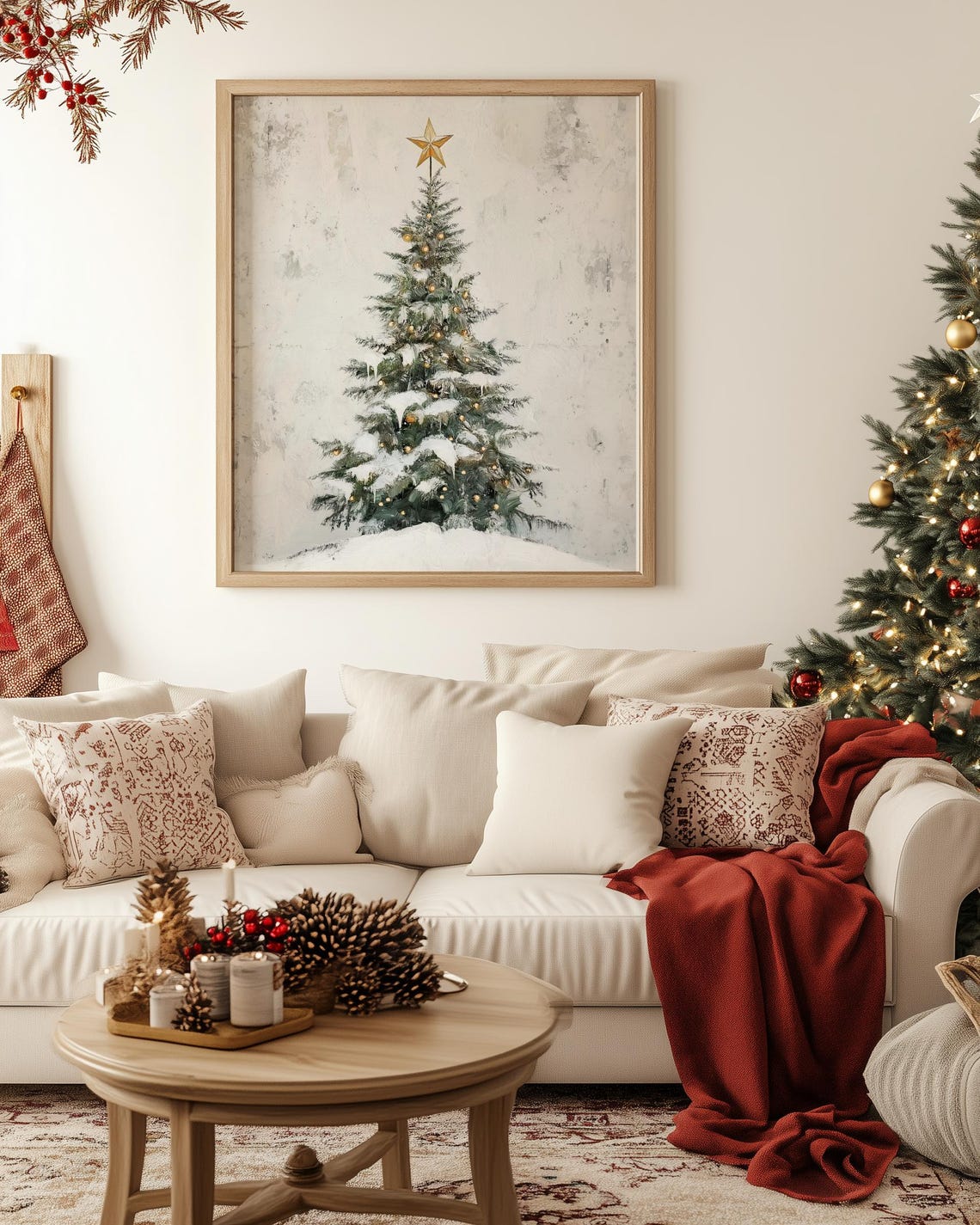 Snowy Christmas Tree Gold Star Topper Twinkle Lights Minimalist Poster - Image 2