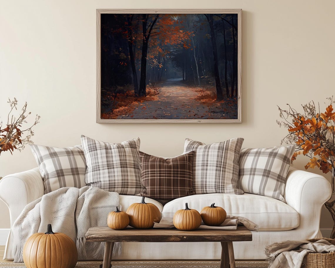 Autumn Forest Shadow Pathway Painting Moody Fall Trail Poster - Image 5
