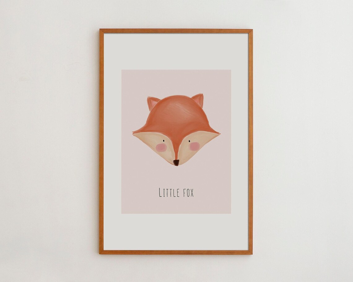 Little Fox Face Cute Blush Pink Watercolor Nursery Animal Poster
