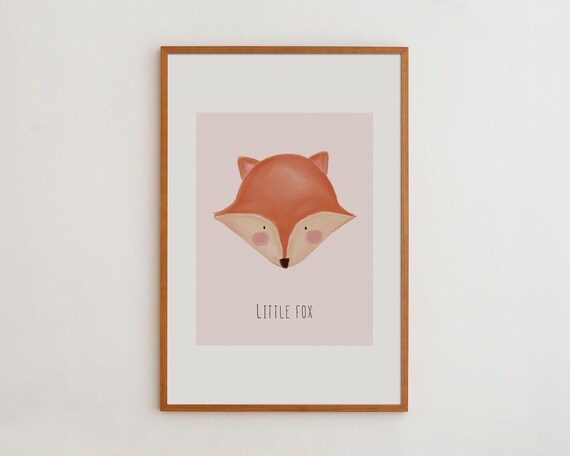 Little Fox Face Cute Blush Pink Watercolor Nursery Animal Poster