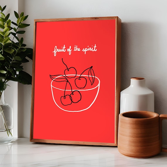 Fruit Of The Spirit Cherry Bowl On Bold Red Background Poster