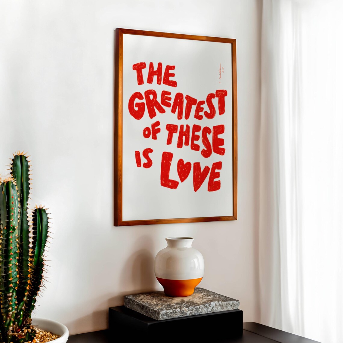 The Greatest Of These Is Love Red Hand Painted Lettering Poster - Image 2