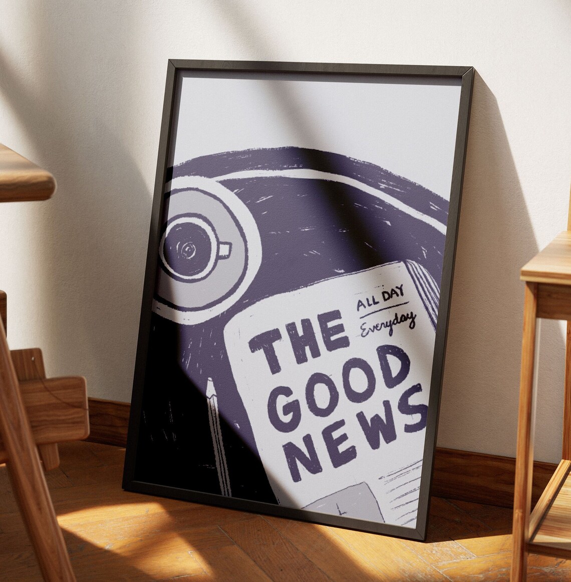The Good News Newspaper Coffee Navy Illustrated Faith Poster - Image 3