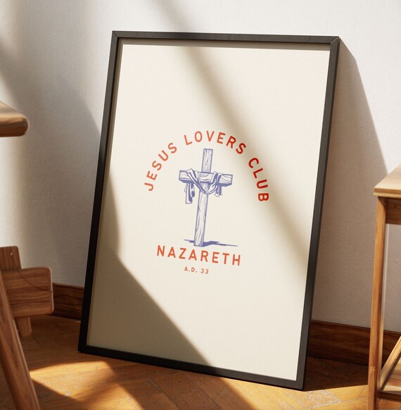 Jesus Lovers Club Nazareth AD 33 Wooden Cross Retro Christian Poster